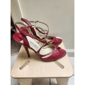 Jimmy Choo Toya Cherry Red Leather Strappy Sandals Heels Size 38.5 JPS82 Italy